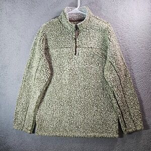 True Grit Sherpa Fleece‎ Sweater Men Medium Pullover 1/4 Zip White Green